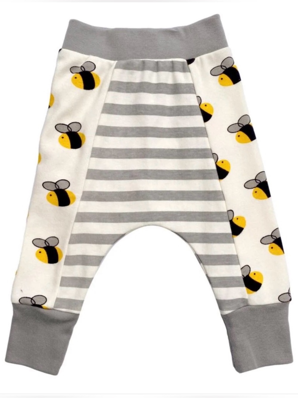 Baby Bee Stripe Harem Pants in Gray, White & Yellow